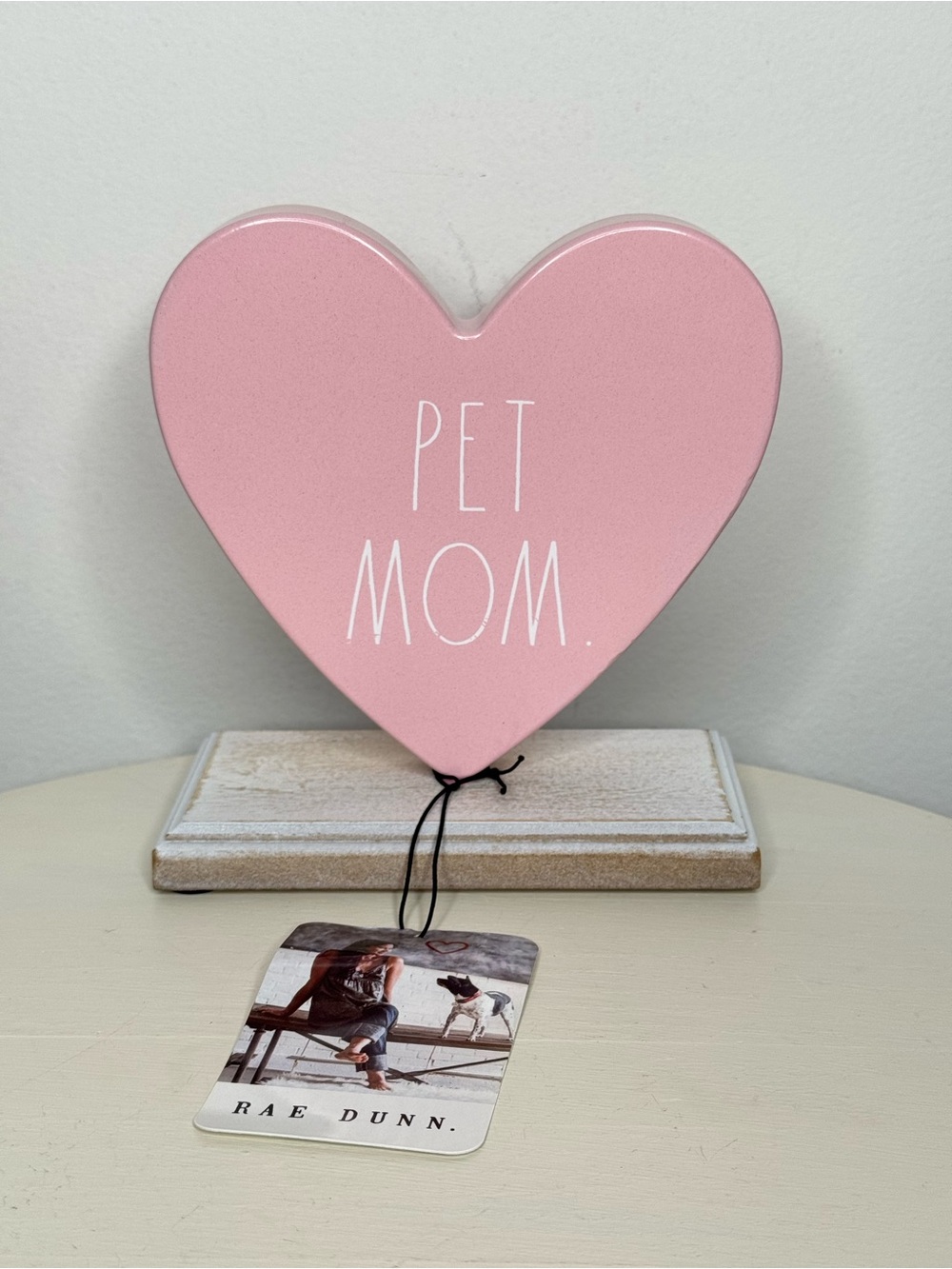 NWT Rae Dunn Pet Mom Sign Pink Heart Metal Wood